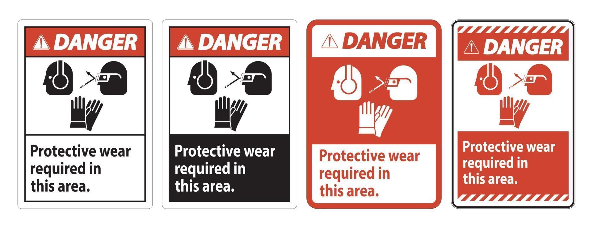 Danger Sign Wear Protective Equipment In This Area With PPE Symbols vector