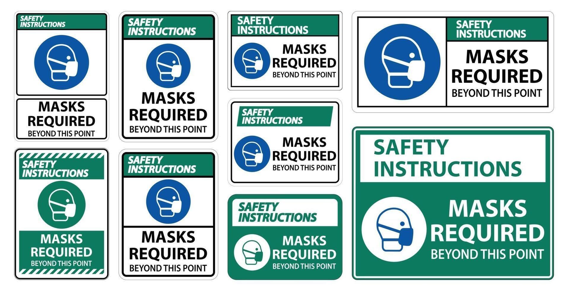 Safety Instructions Masks Required Beyond This Point Sign Isolate On White Background,Vector Illustration EPS.10 vector