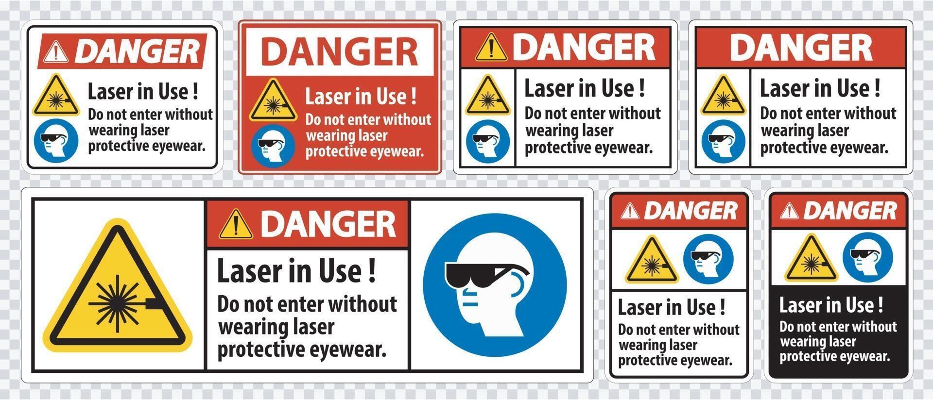 Danger PPE Safety Label,Laser In Use Do Not Enter Without Wearing Laser Protective Eyewear vector