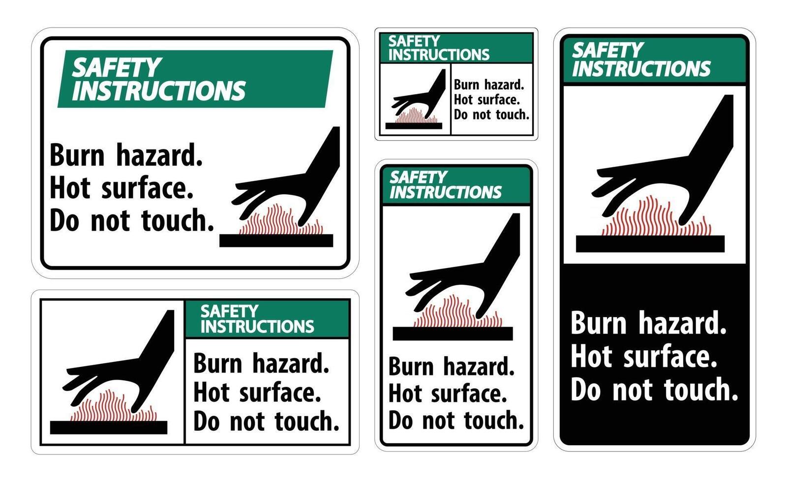 Instrucciones de seguridad peligro de quemaduras, superficie caliente, no toque el símbolo de signo aislado sobre fondo blanco, ilustración vectorial vector