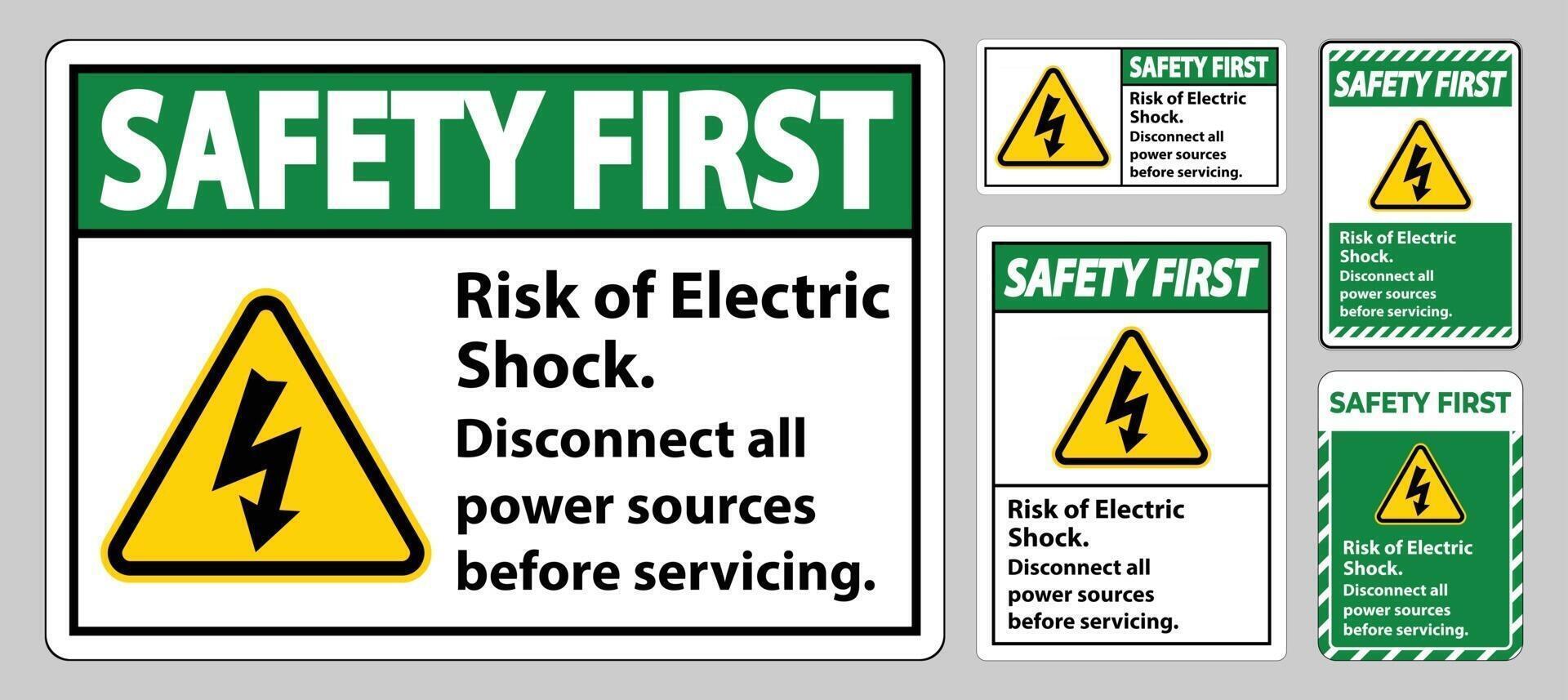 La seguridad ante todo riesgo de descarga eléctrica símbolo signo aislar sobre fondo blanco. vector