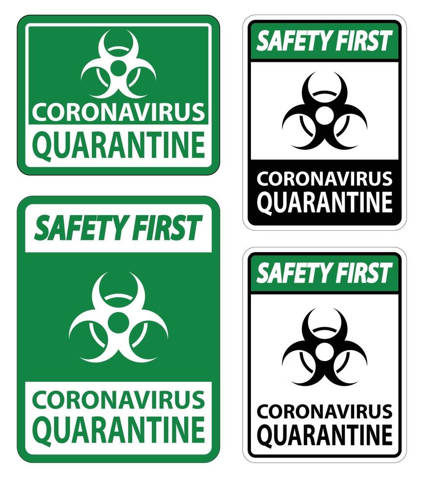 Safety First Coronavirus Quarantine Sign Isolate On White Background,Vector Illustration EPS.10 vector