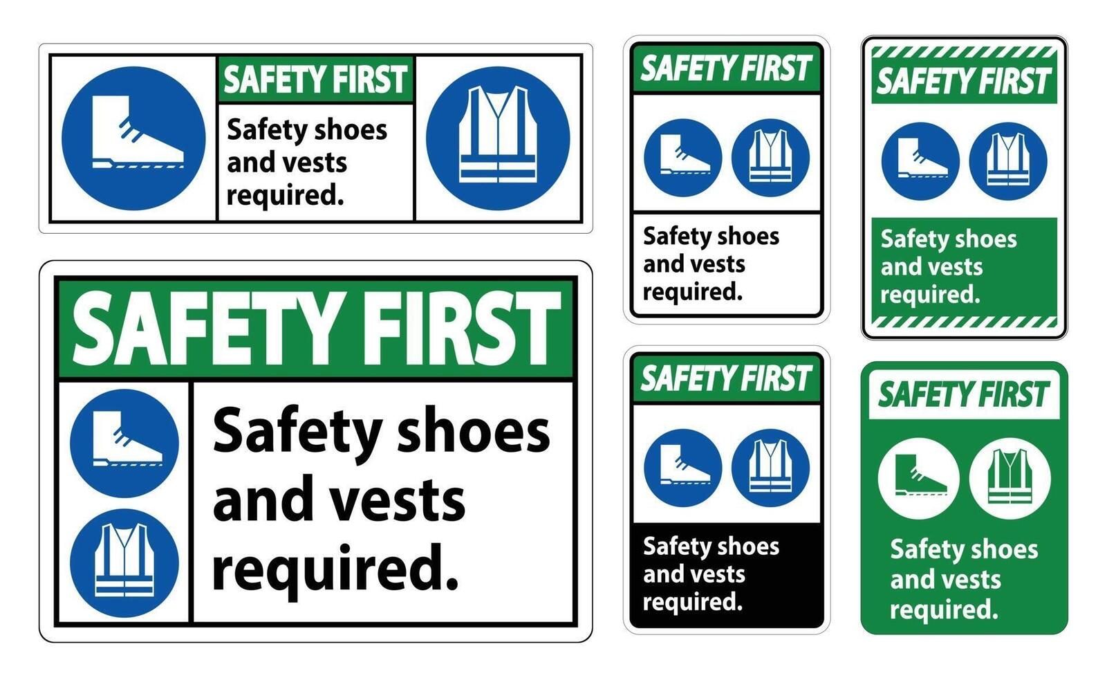 Safety Shoes And Vest Required With PPE Symbols on white background vector