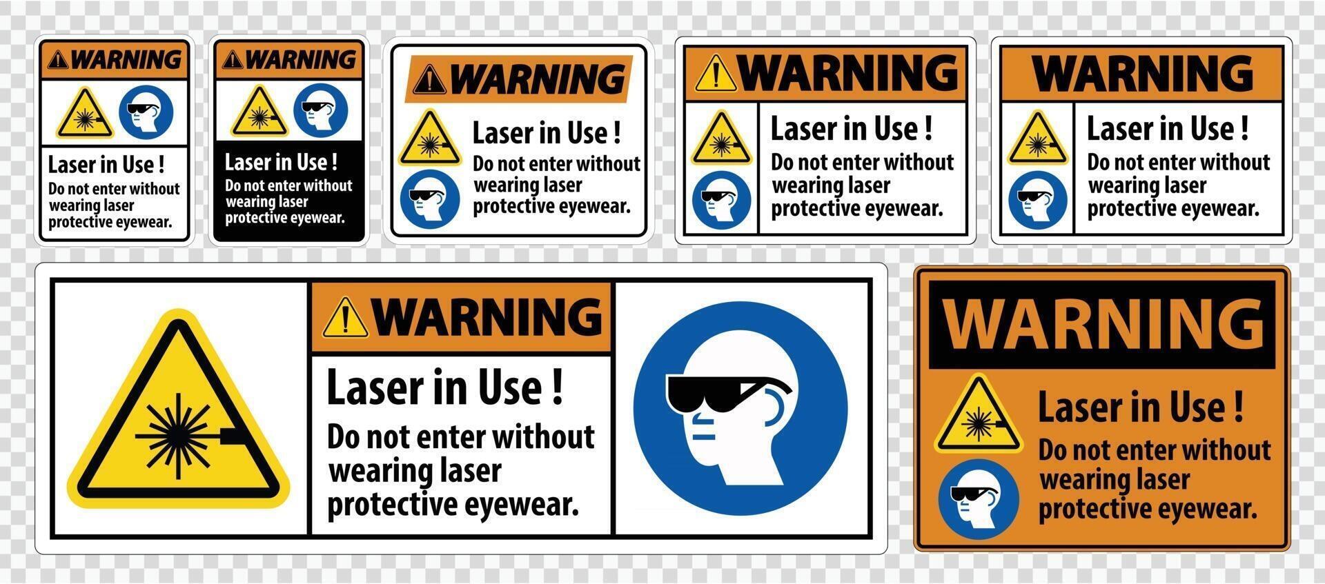 Warning PPE Safety Label,Laser In Use Do Not Enter Without Wearing Laser Protective Eyewear vector