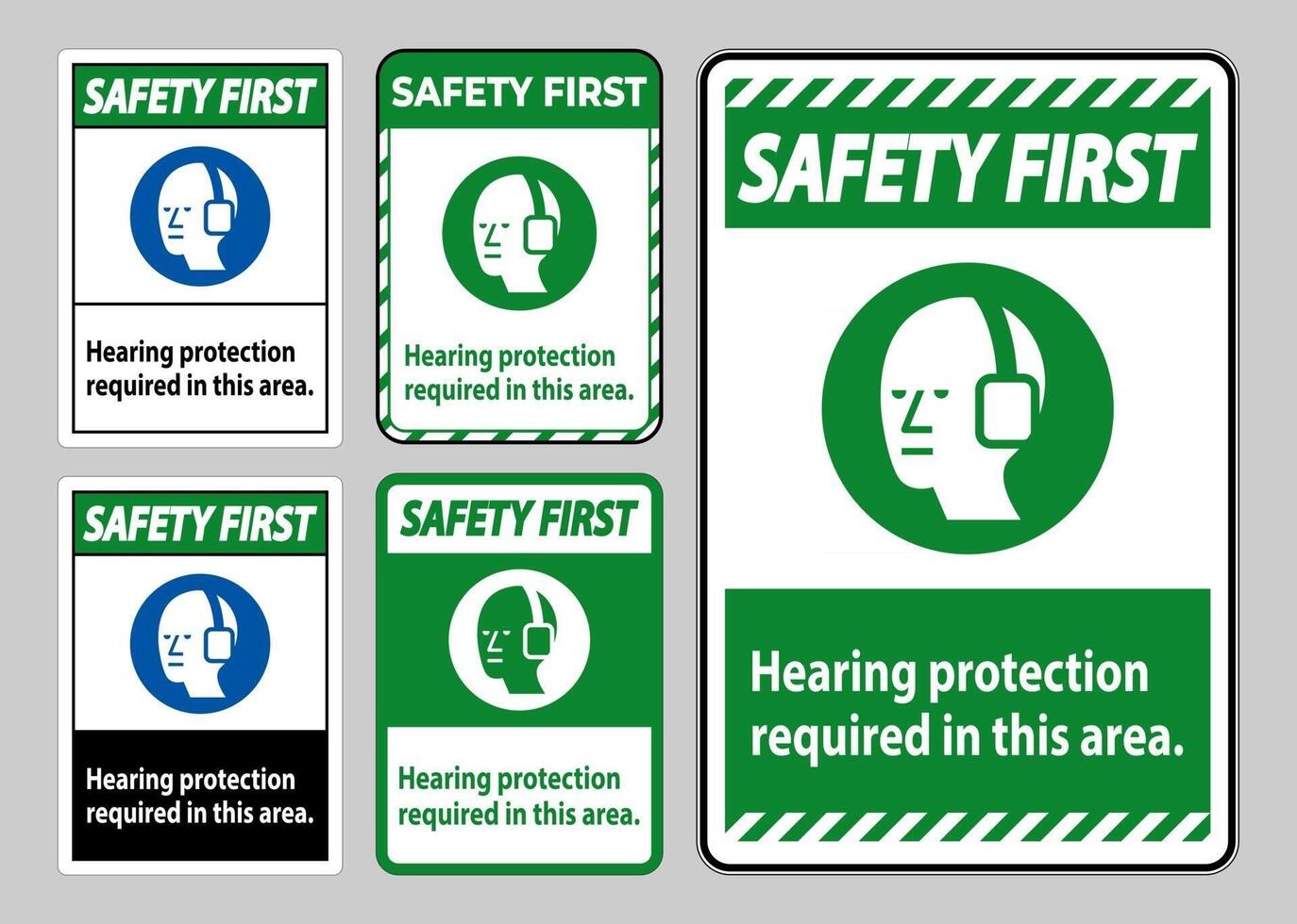 Safety First PPE Sign Hearing Protection Required In This Area with Symbol vector