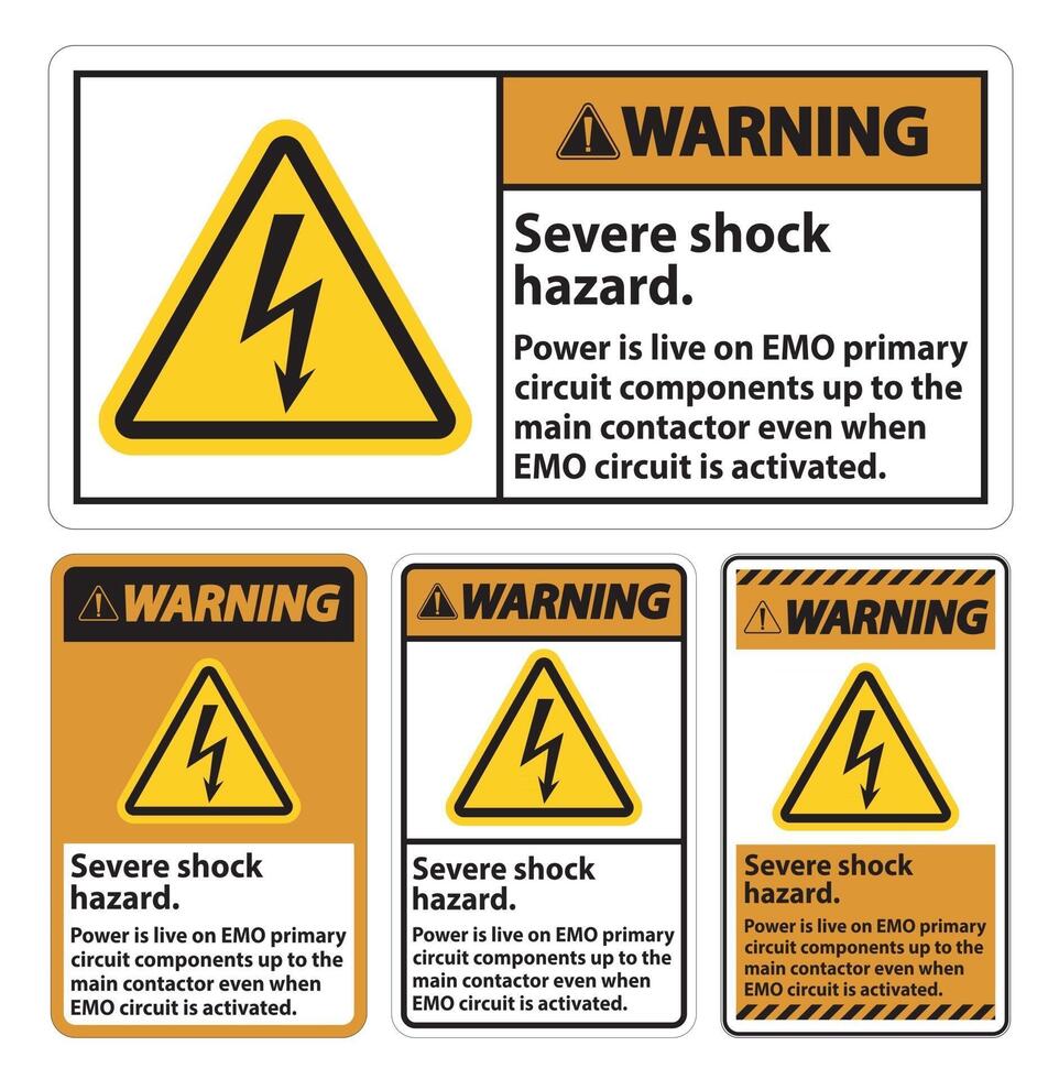 Warning Severe shock hazard sign on white background vector