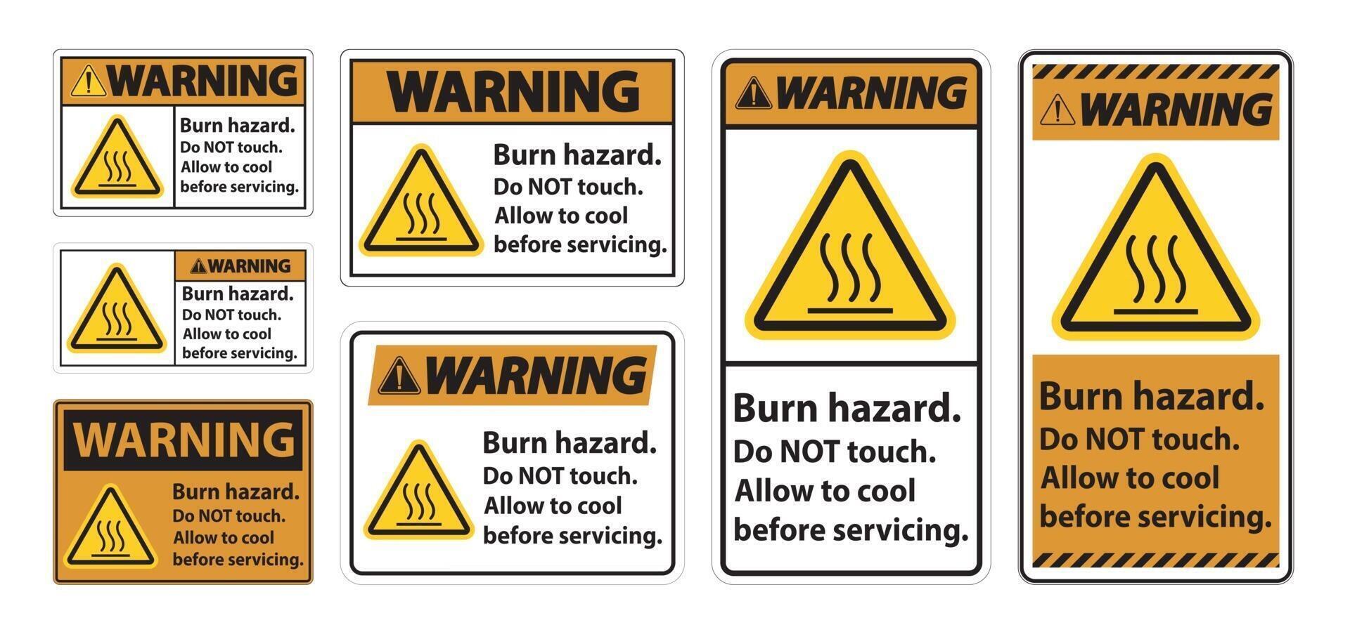 Warning Burn hazard safety,Do not touch label Sign on white background vector