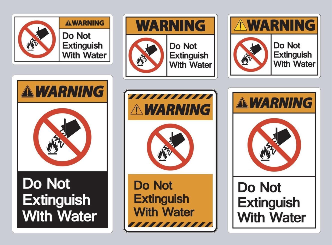 Advertencia de no extinguir con signo de símbolo de agua sobre fondo blanco. vector