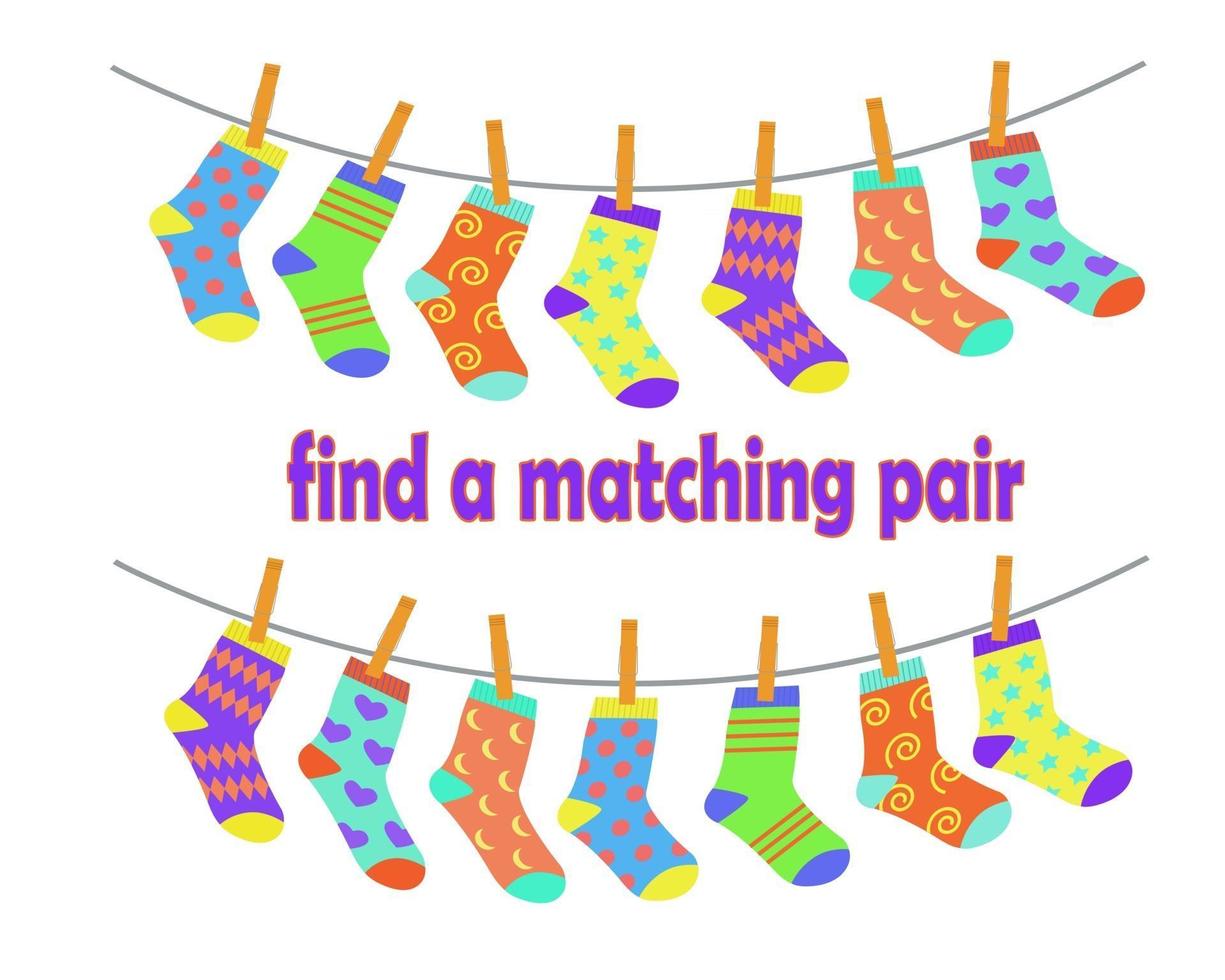 Find a pair of matching socks. Children education logic game vector