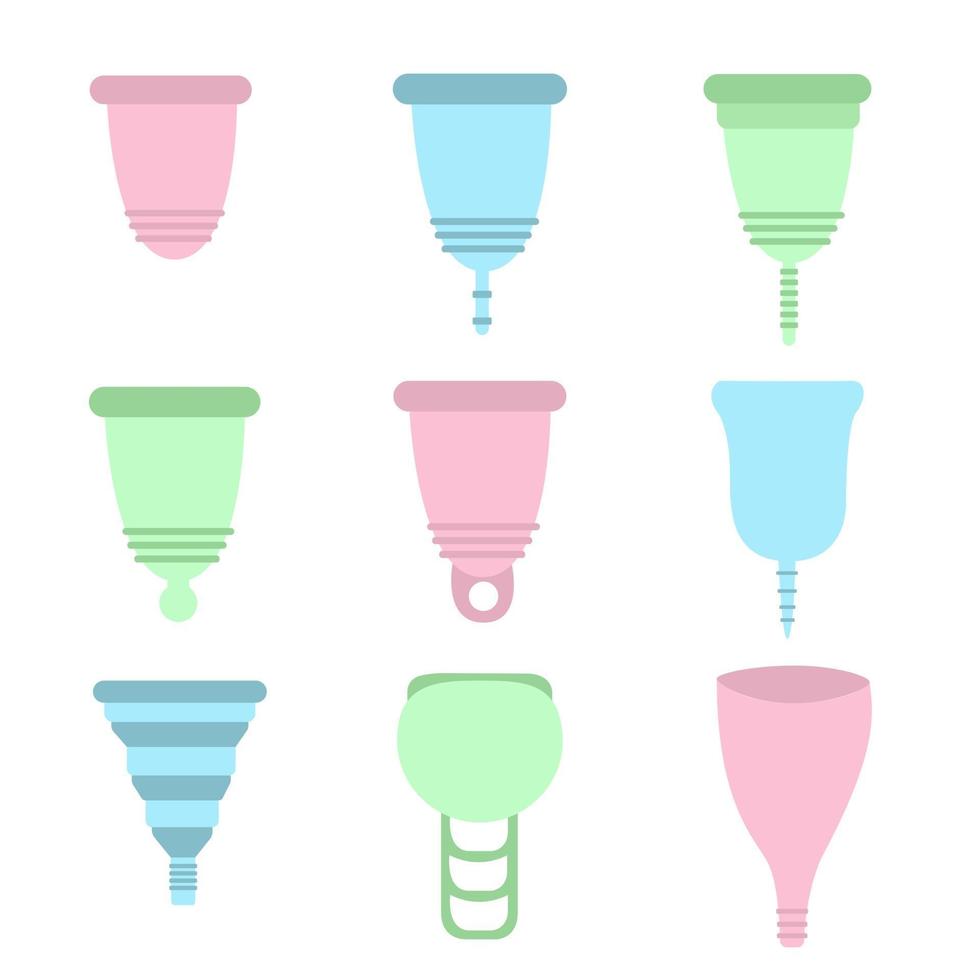 Set of different menstrual cups. Zero waste periods. Ecological plastic-free lifestyle vector
