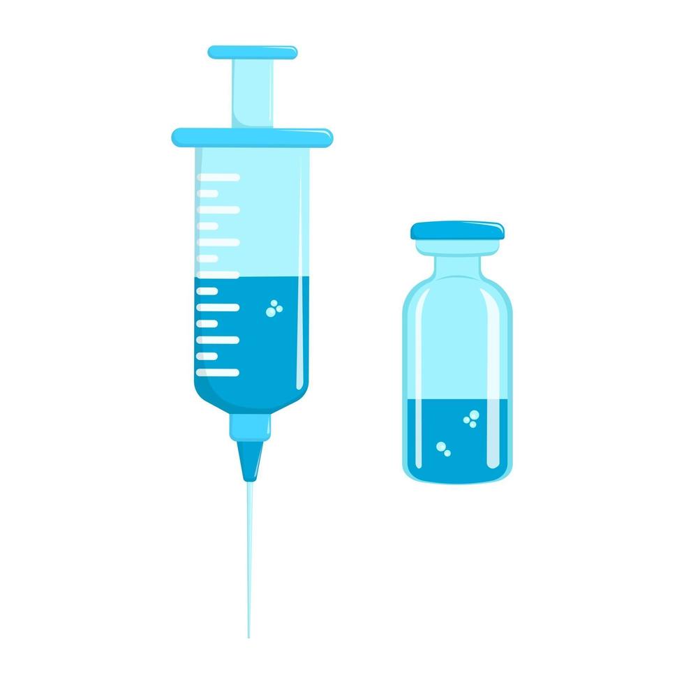 Syringe and vaccine vial icons isolated on white background. Vaccination and immunization concept vector