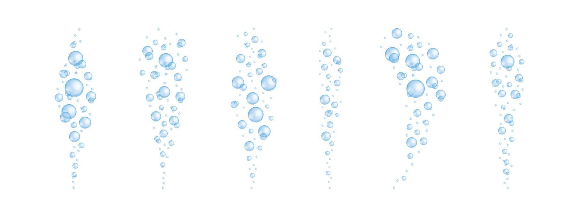 Blue underwater oxygen bubbles set. Soap or cleanser foam, aquarium or sea water stream texture, bath sud, fizzy carbonated drink effect vector