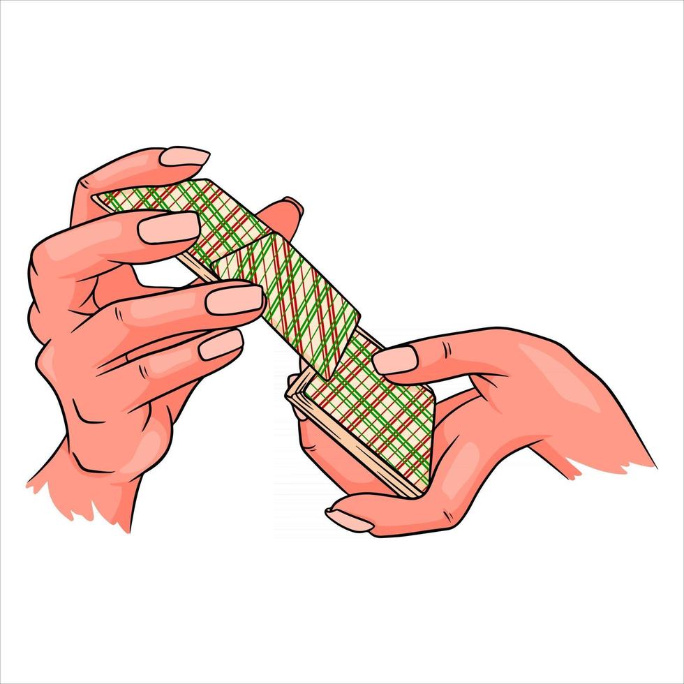 Gambling. Playing cards in hand. Casino, luck, fortuna. Shuffle cards. vector
