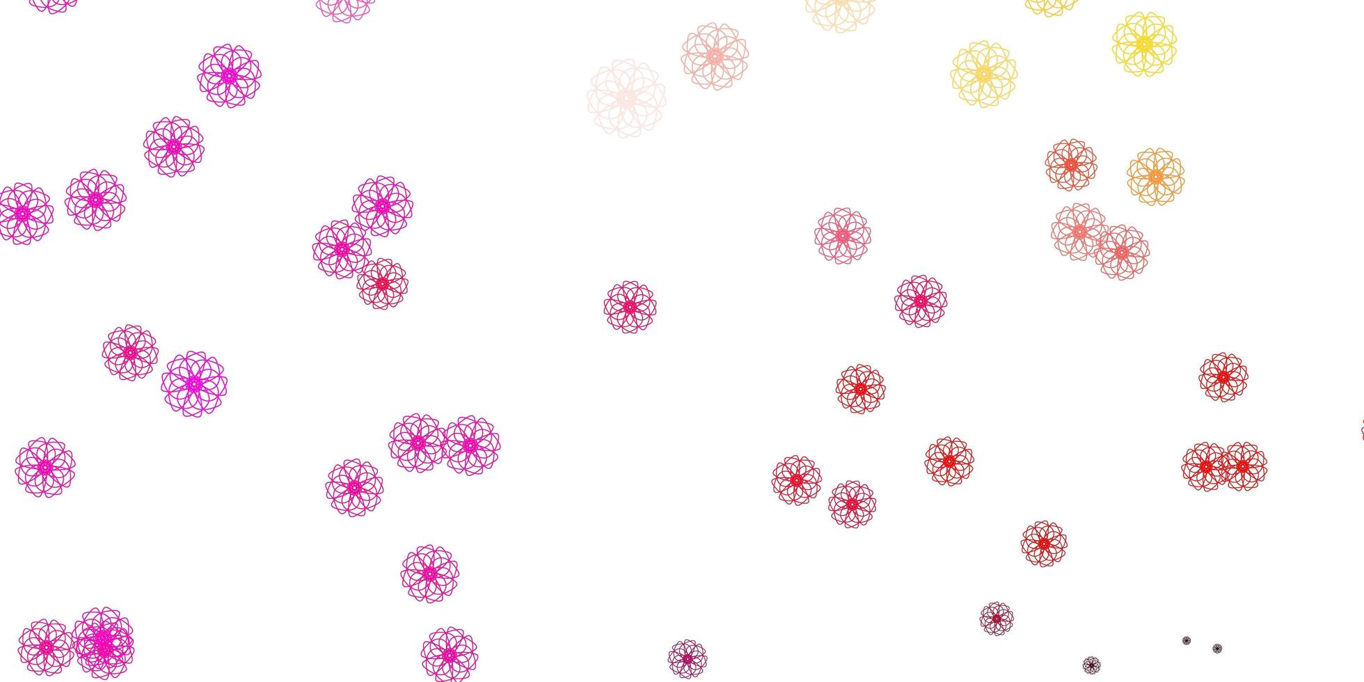 textura de doodle de vector rosa claro, amarillo con flores.