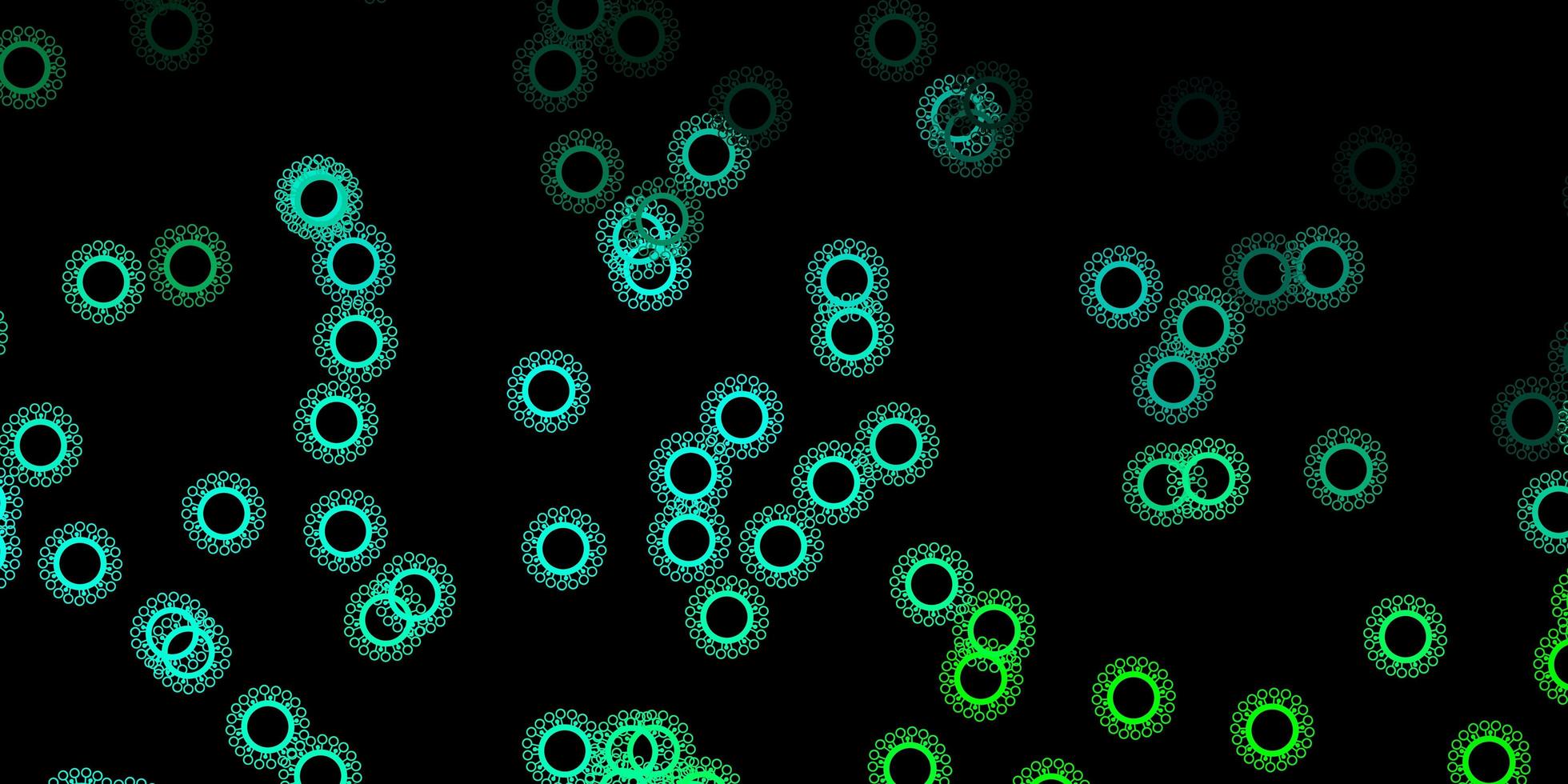 Telón de fondo de vector verde oscuro con símbolos de virus.