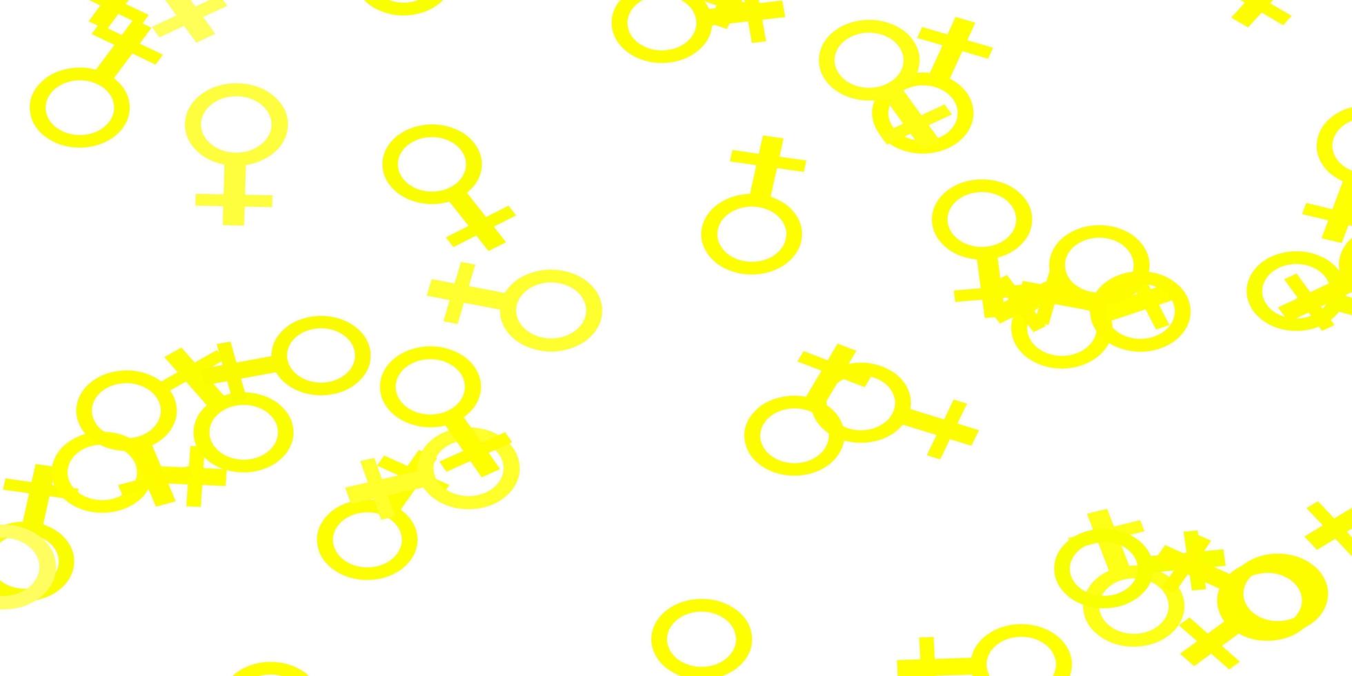 textura de vector amarillo claro con símbolos de derechos de las mujeres.