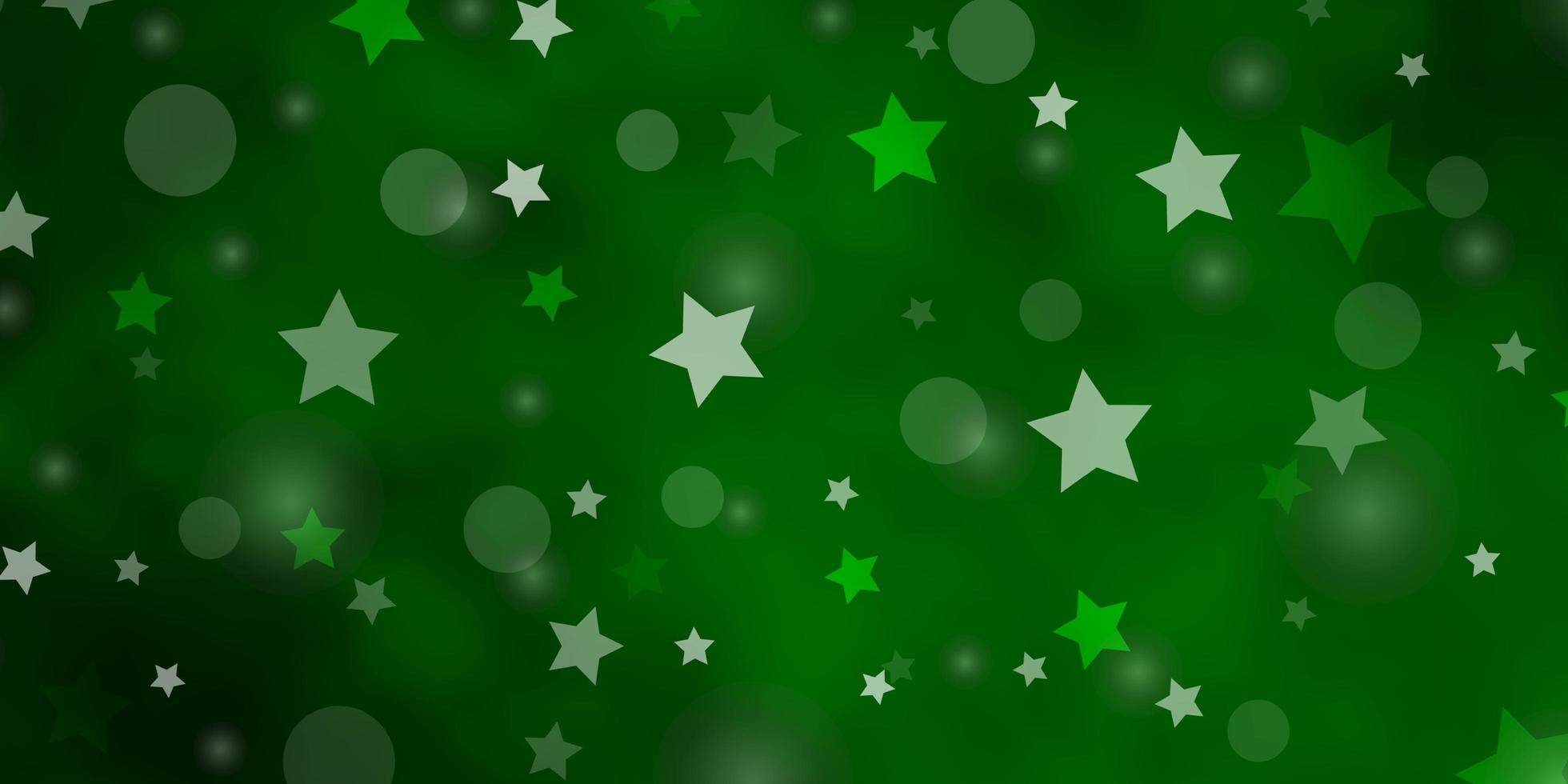 textura de vector verde claro con círculos, estrellas.