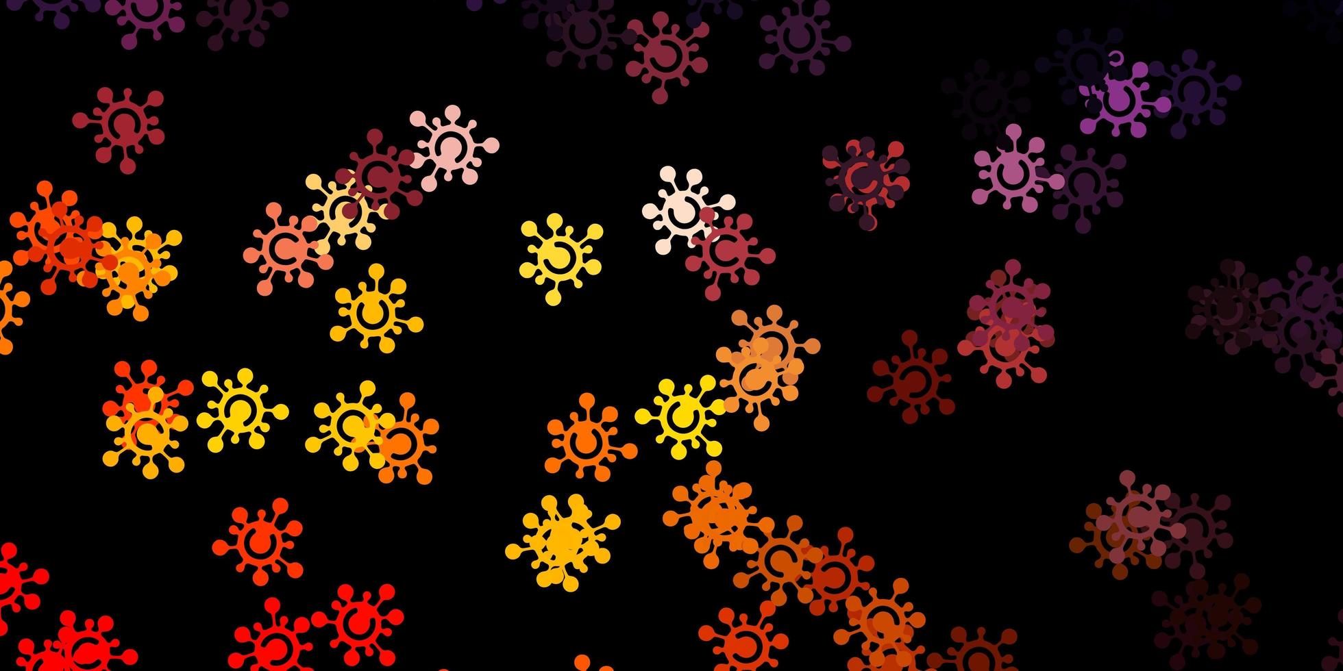 Dark pink, yellow vector background with covid-19 symbols.