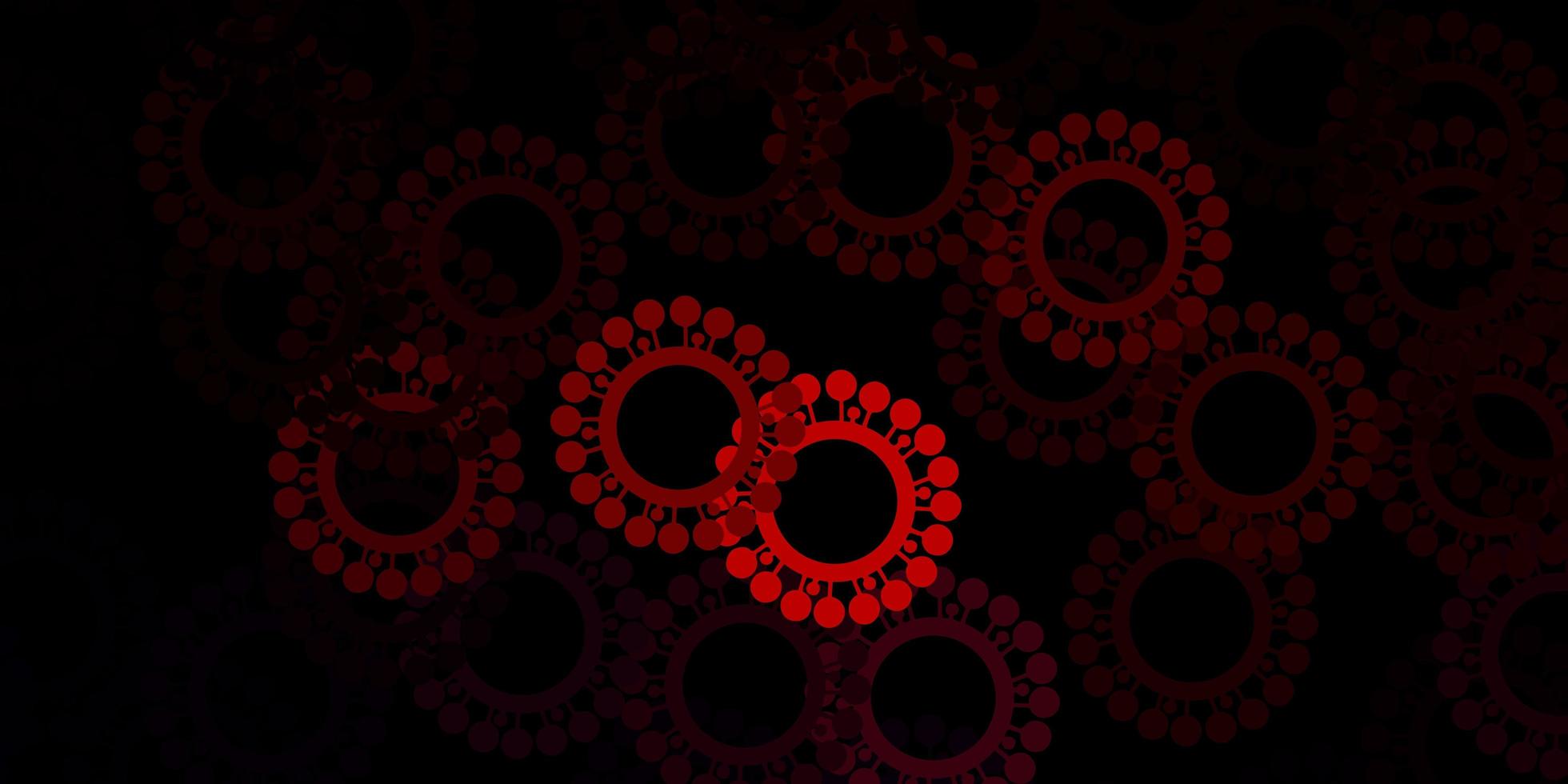 Dark red vector background with covid-19 symbols.