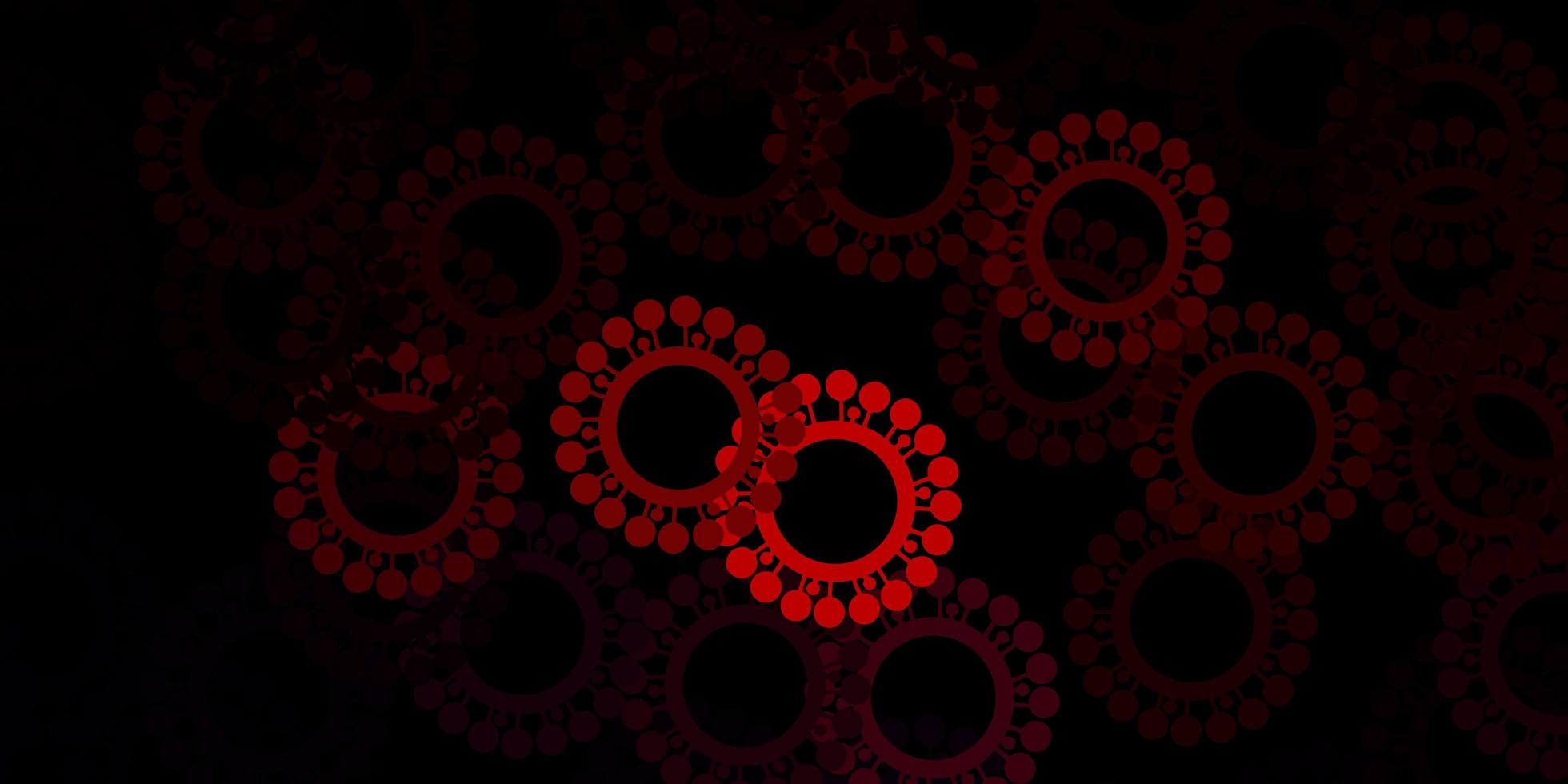 Fondo de vector rojo oscuro con símbolos covid-19.