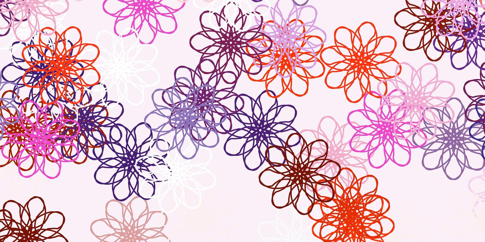 Fondo de doodle de vector rosa claro, rojo con flores.