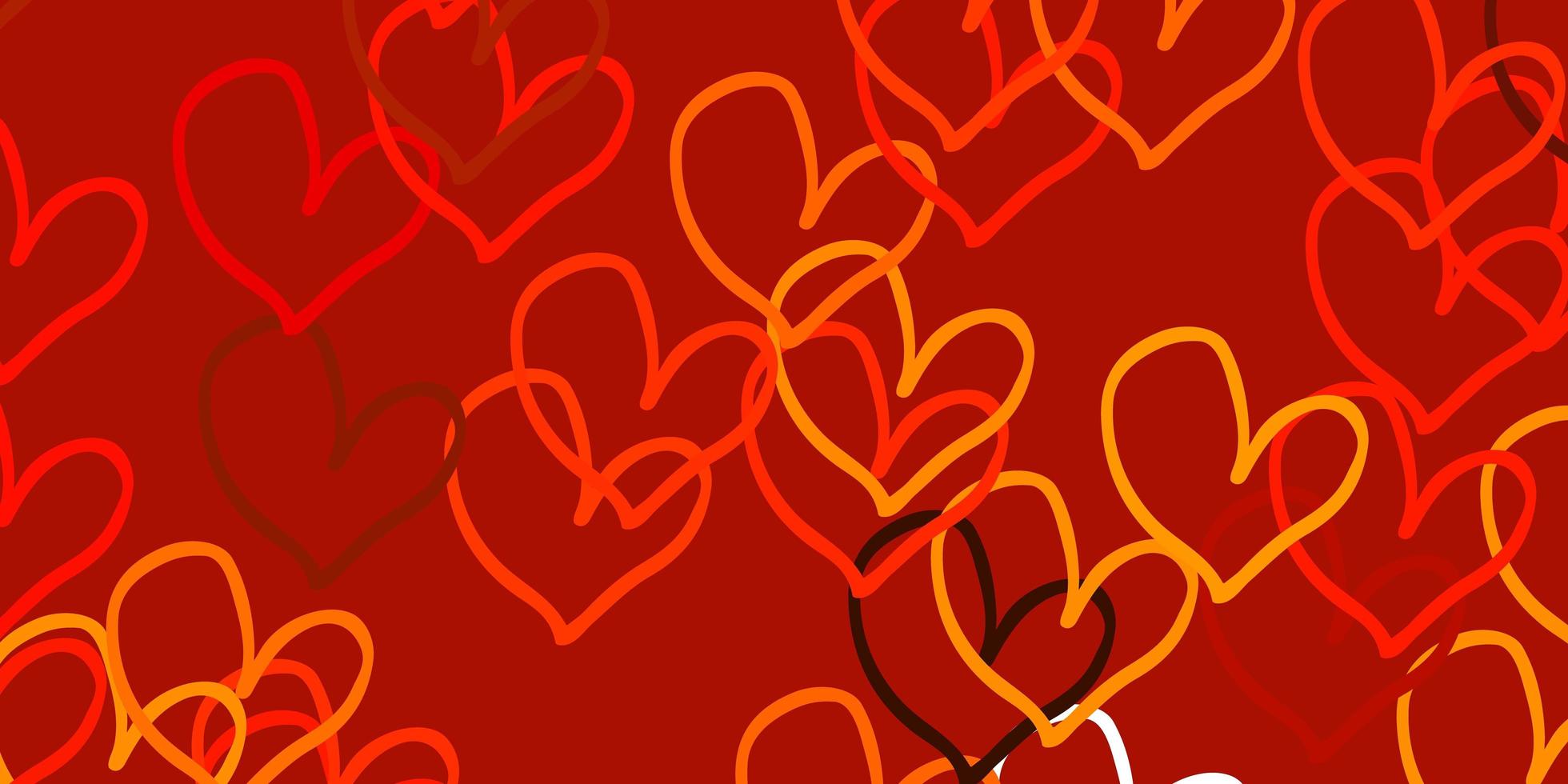 Light Orange vector background with hearts.