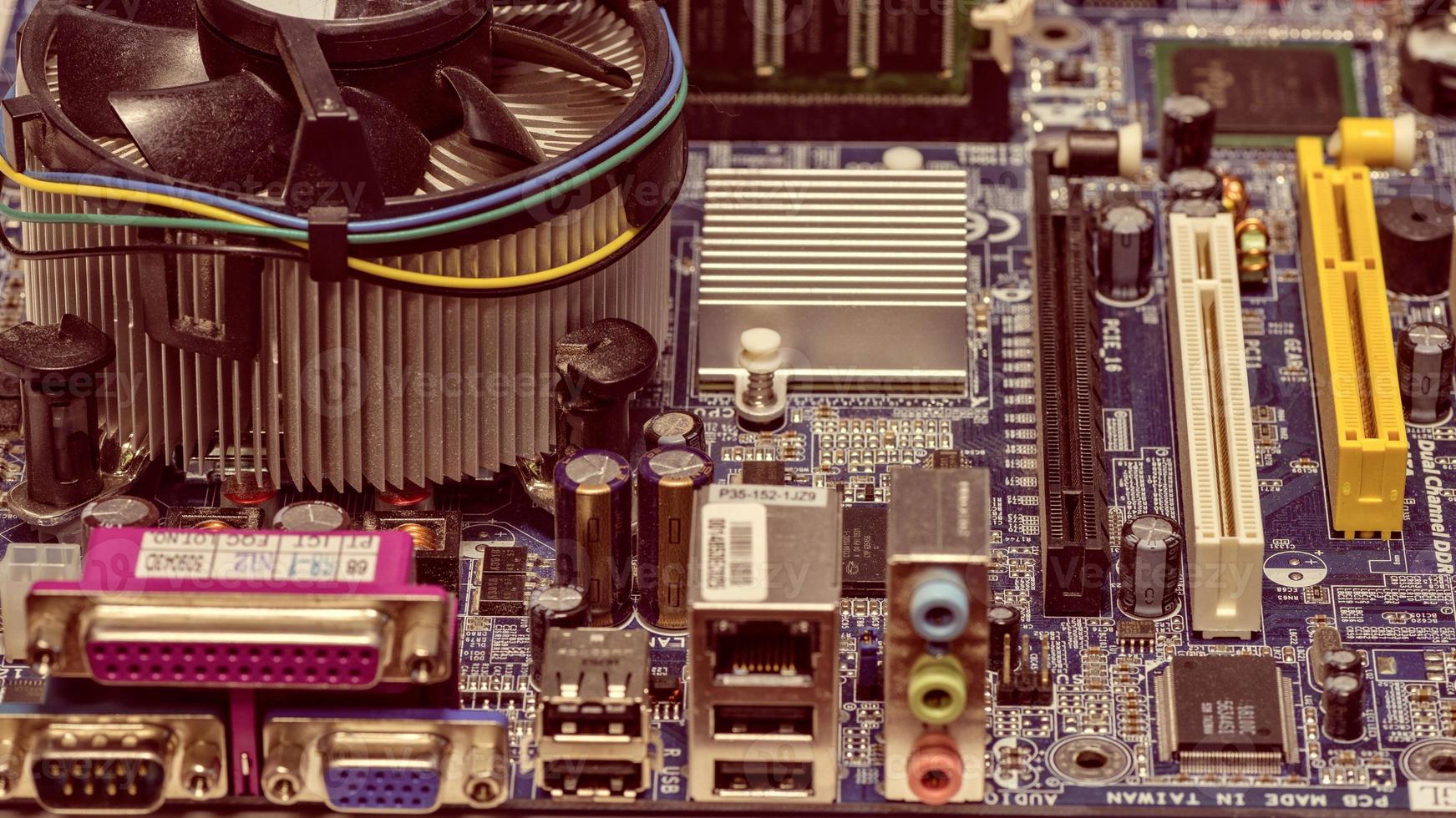 Vintage style close-up computer mother board photo