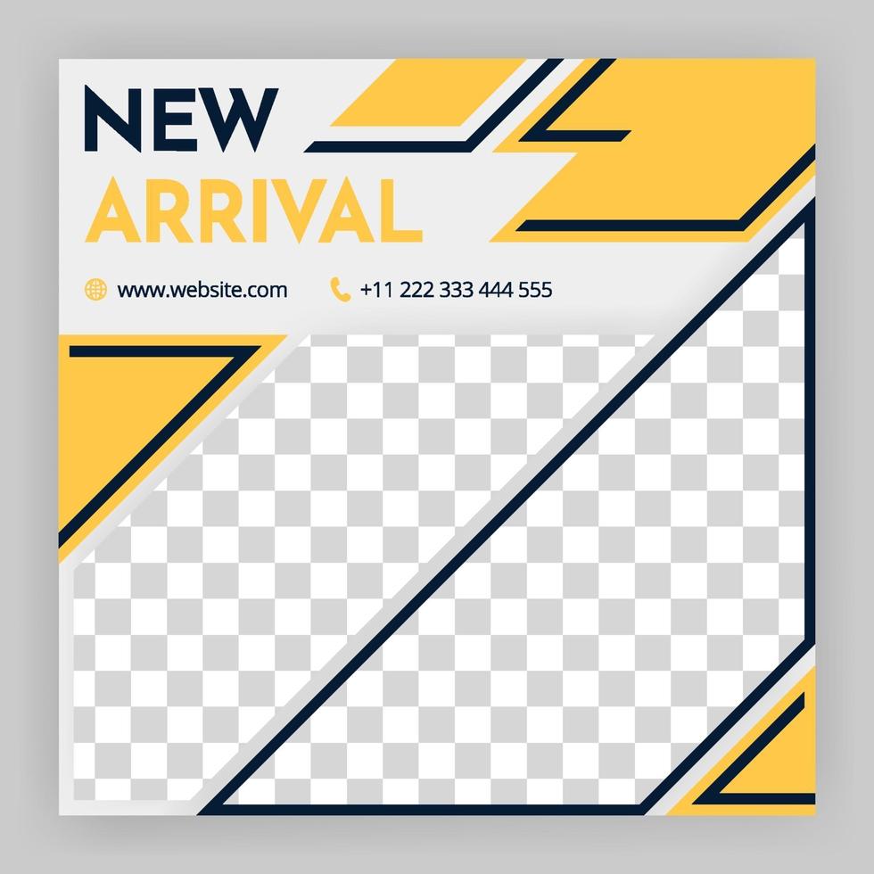 social media post and internet ads social media post templates White background with geometric elements in black and yellow Editable minimal square banner template For personal and business account vector