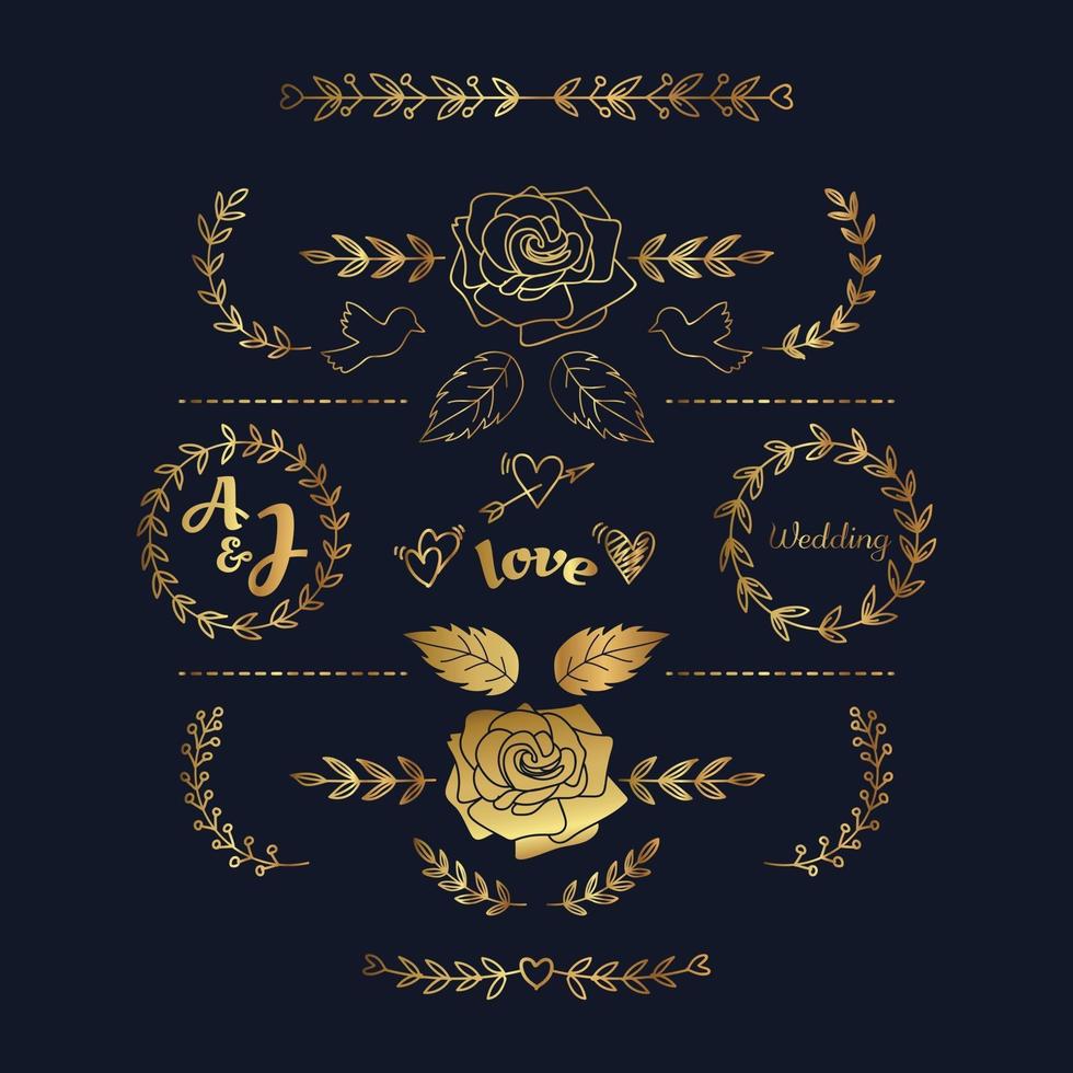 Hand drawn Floral Gold Graphic Element vector