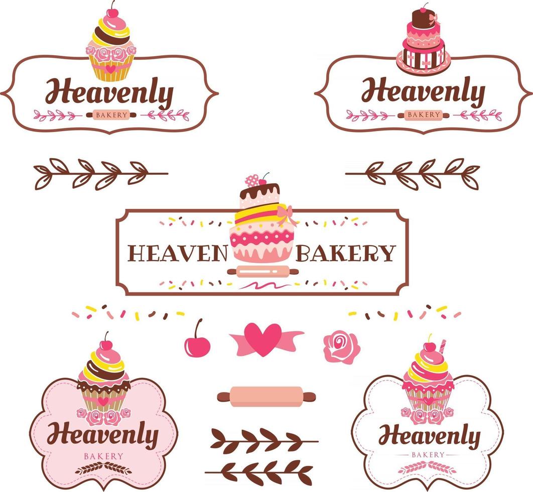 cupcakes panadería logo design collection vector