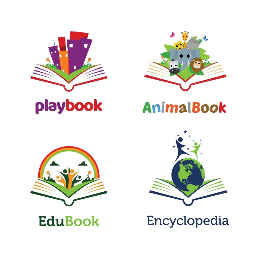 colección de plantillas de logotipo abierto de libro lúdico vector