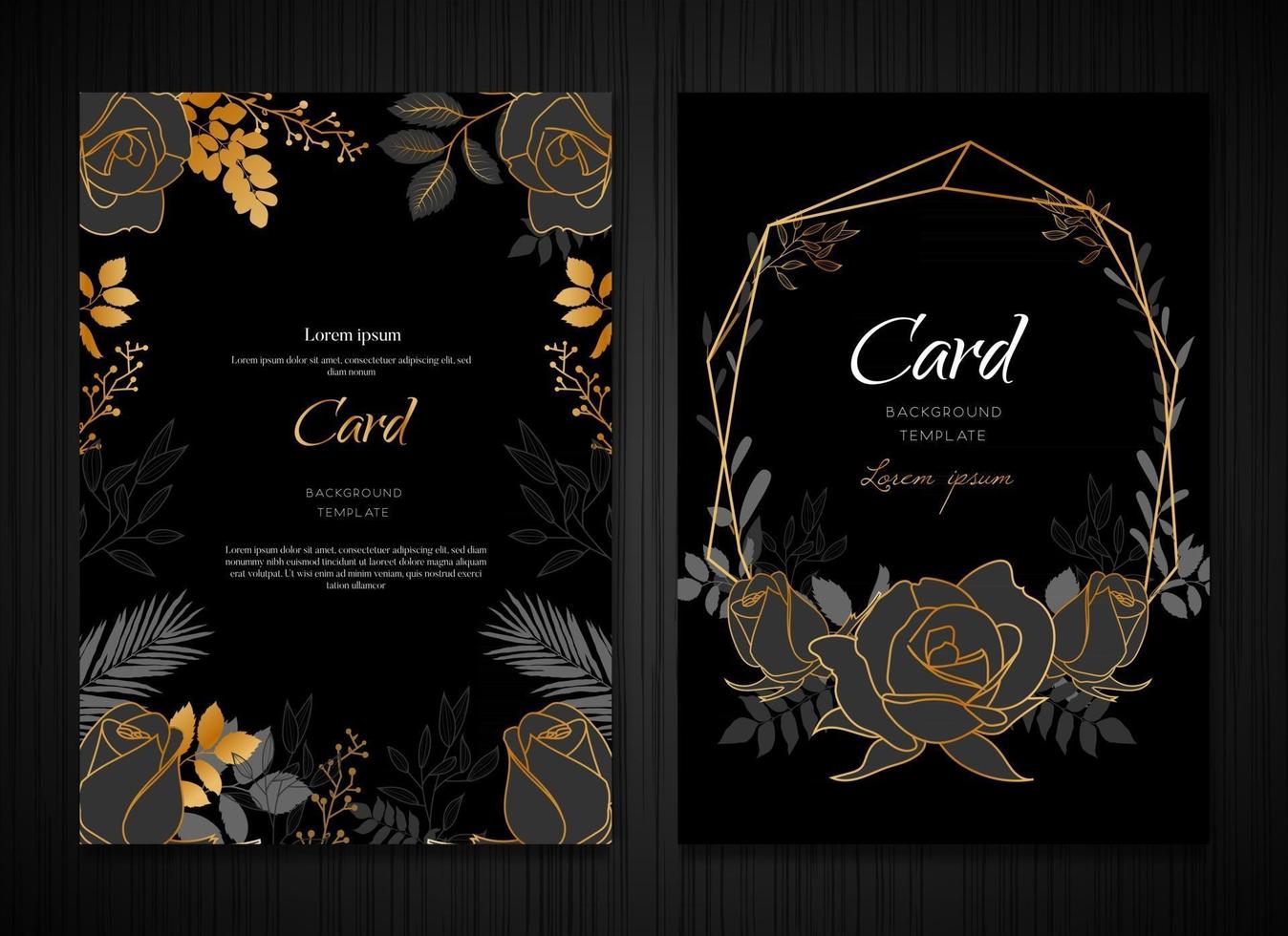 plantilla de tarjeta de boda de oro floral oscuro vector