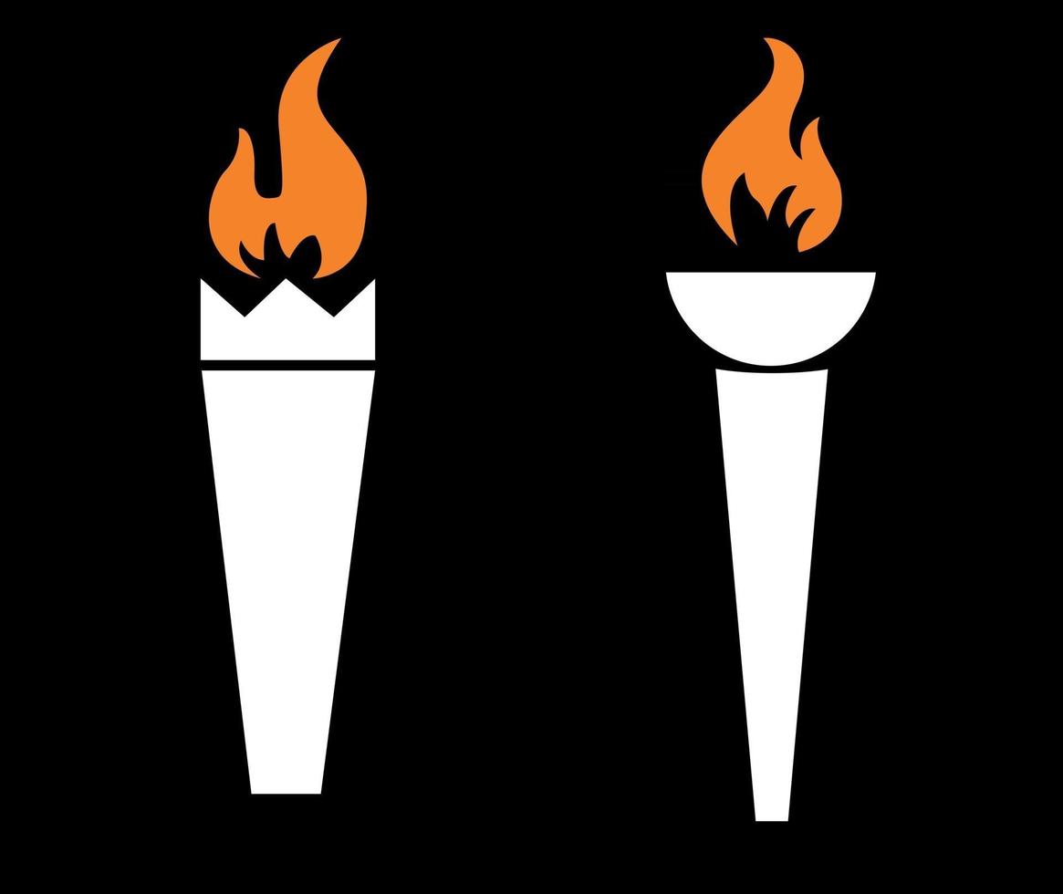 Antorcha blanca fuego diseño llama vector de ilustración abstracta sobre fondo negro