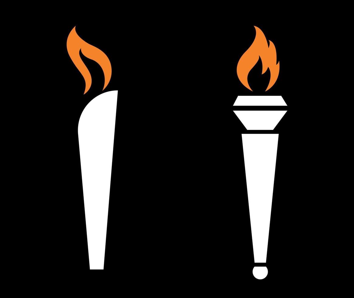 Ilustración de icono de diseño blanco de antorcha abstracta con fondo negro vector