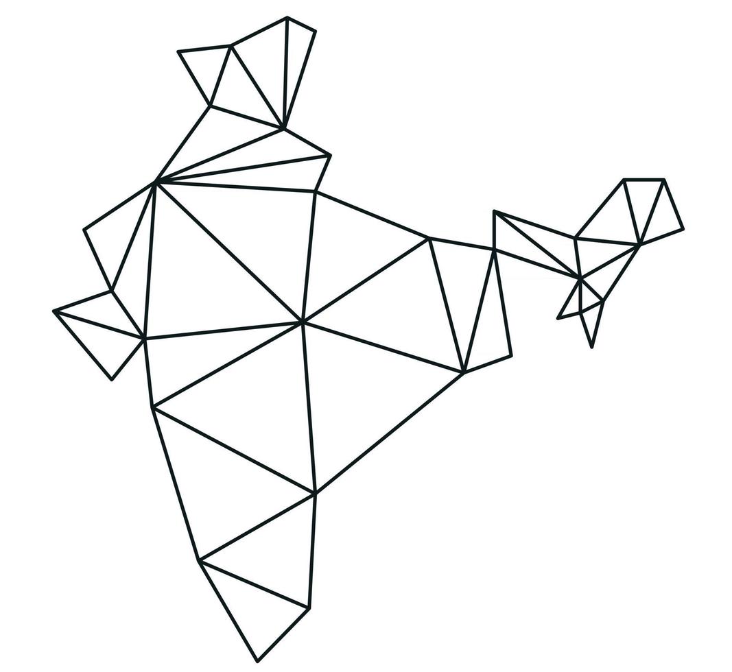 Polygonal India vector world map on white background.