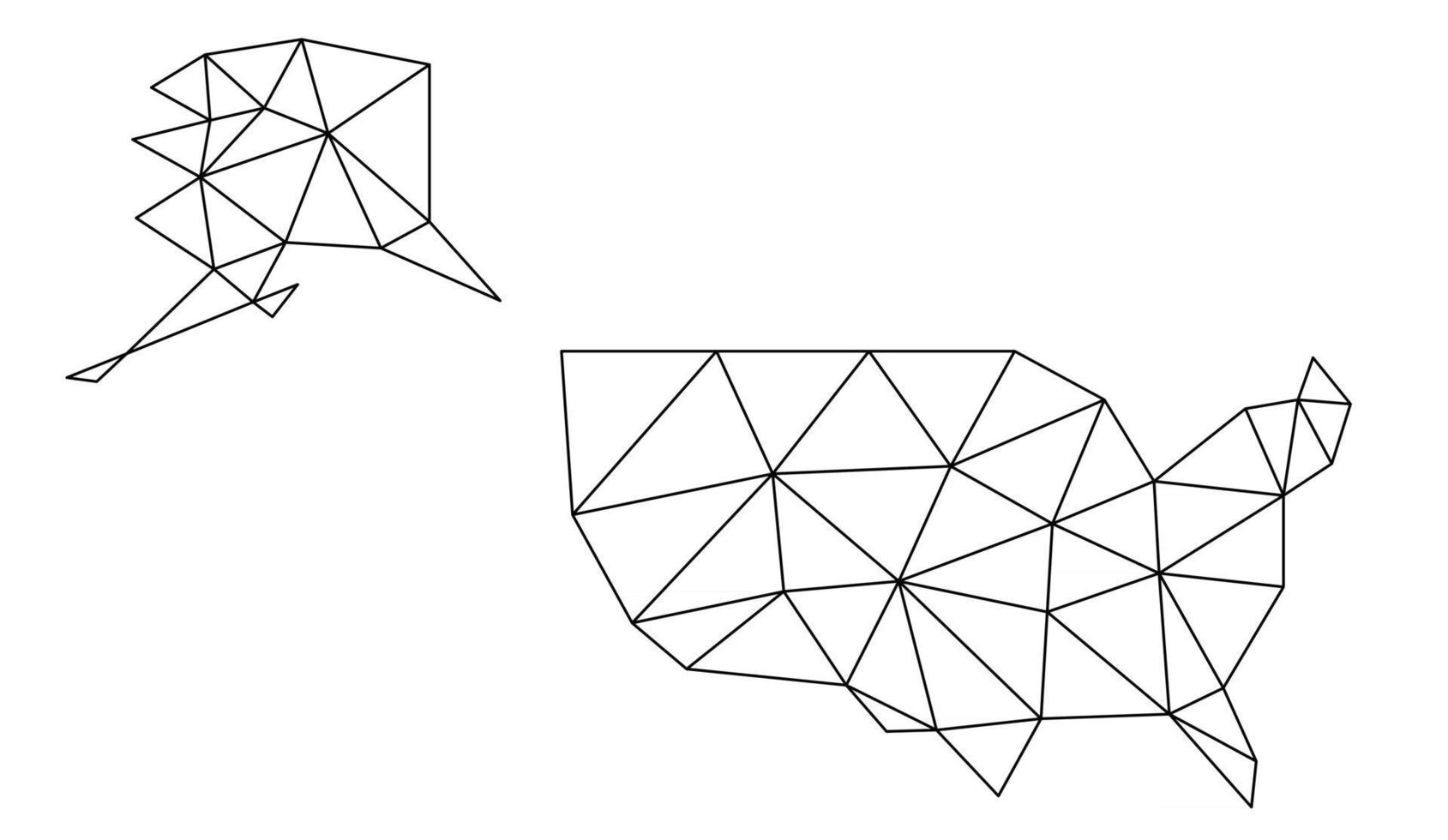Polygonal USA vector world map on white background.