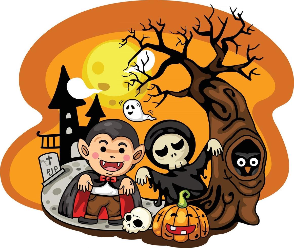 Fiesta de disfraces de Halloween para niños aislar sobre fondo blanco. vector