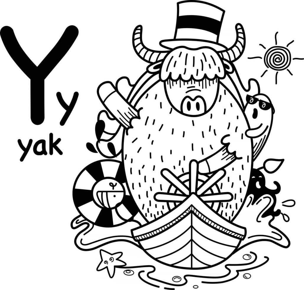 Hand drawn.Alphabet Letter Y-yak illustration, vector