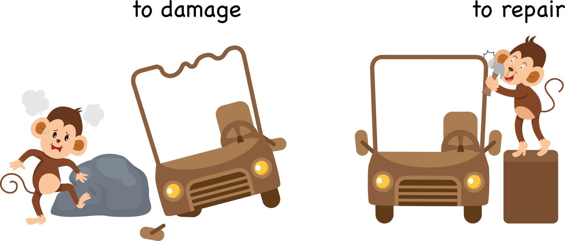 Opposite to damage and to repair vector illustration