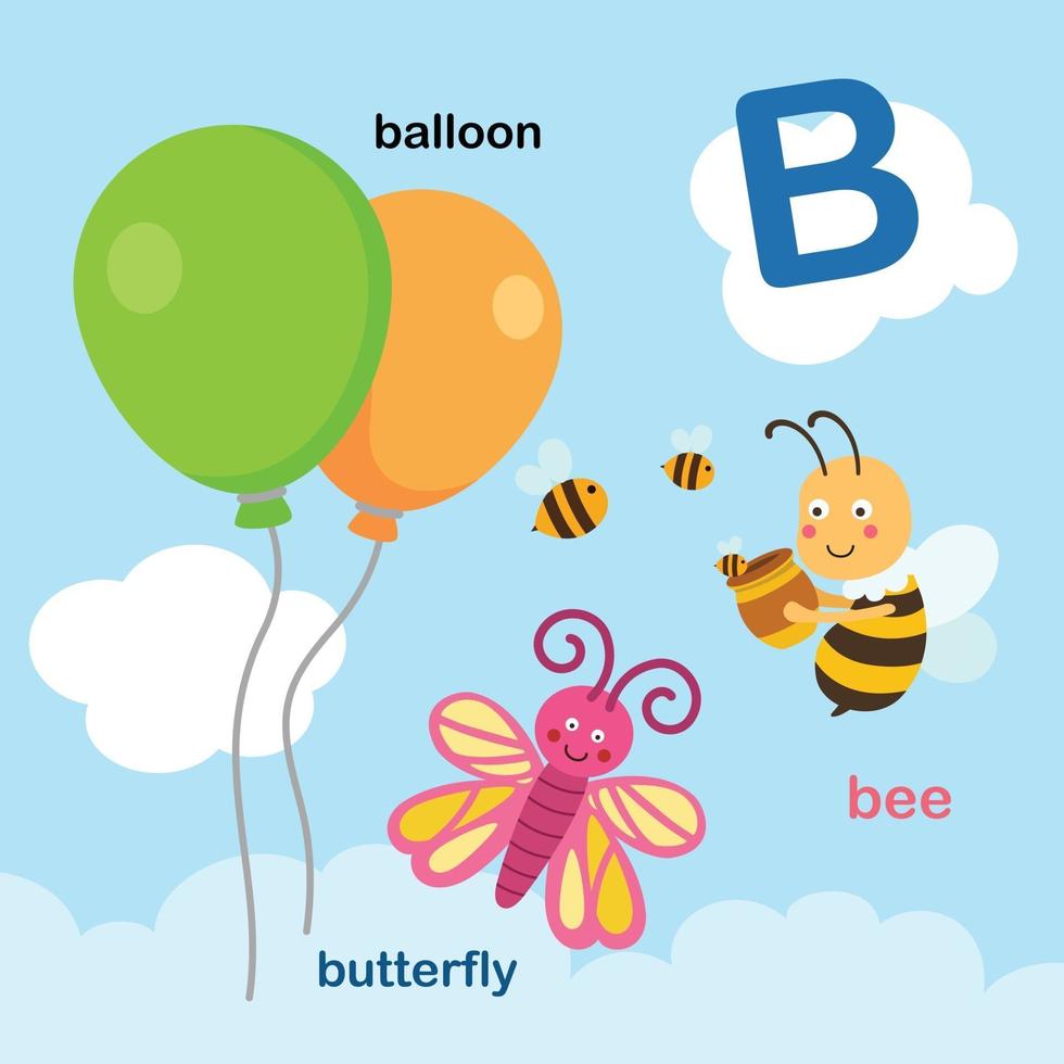 Illustration Isolated Alphabet Letter B-balloon,bee,butterfly.vector vector
