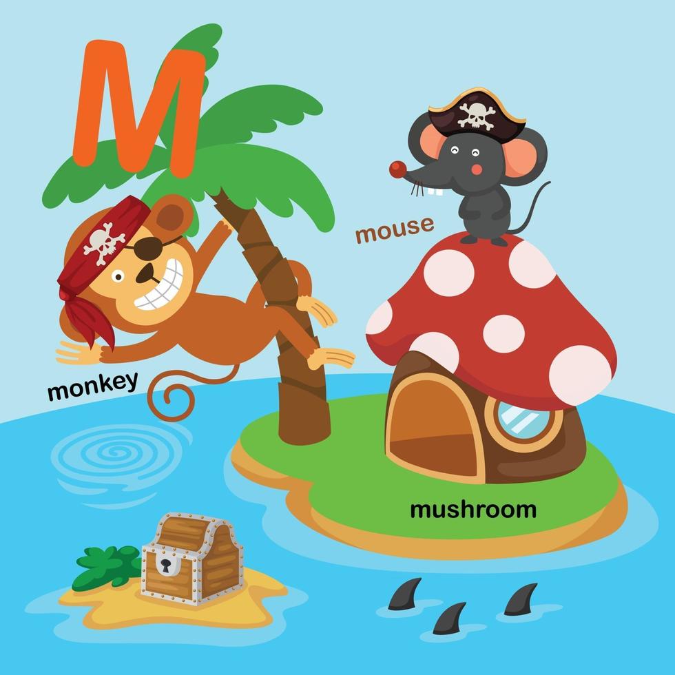 Illustration Isolated Alphabet Letter M-monkey,mushroom,mouse.vector vector