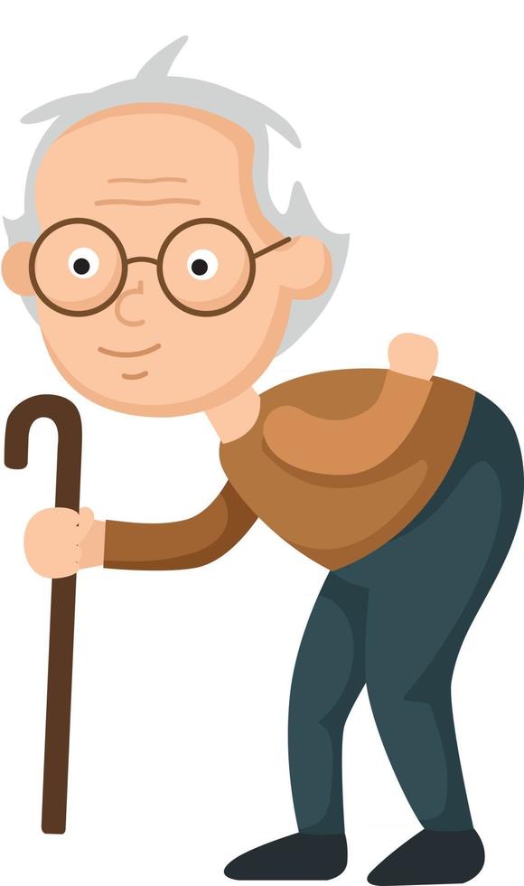 Old man walking with a cane, vector illustration