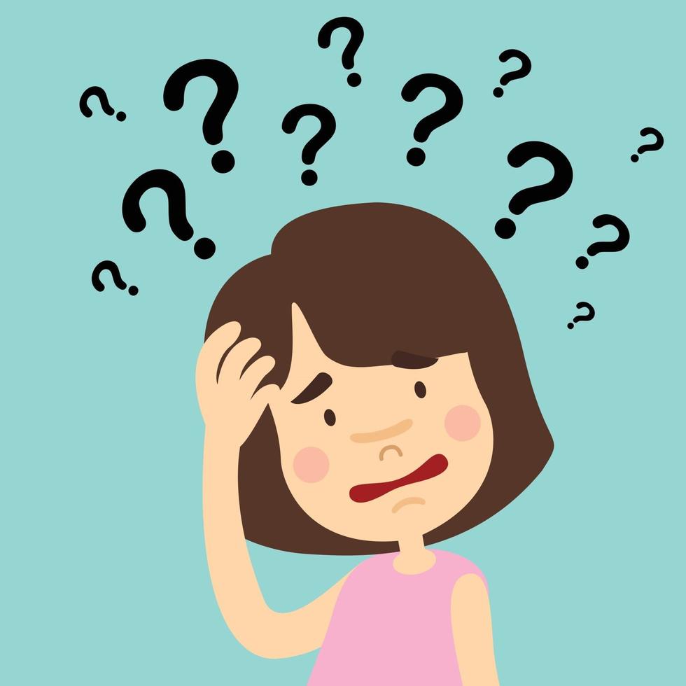 llustration of girl thinking with question marks vector