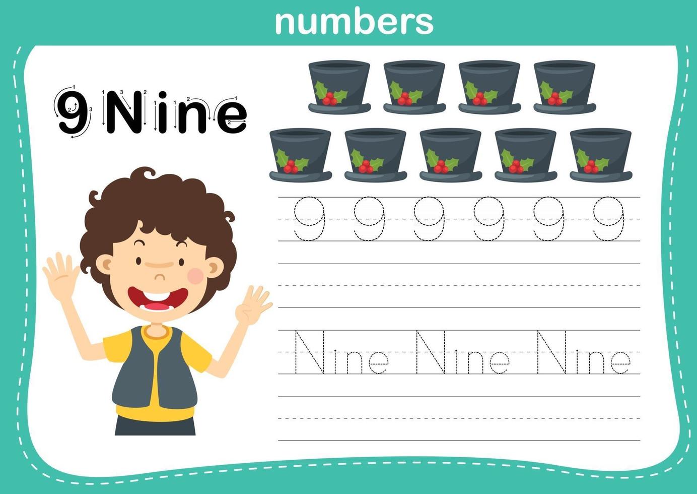 Connecting dot and printable numbers exercise for preschool and kindergarten kids illustration, vector