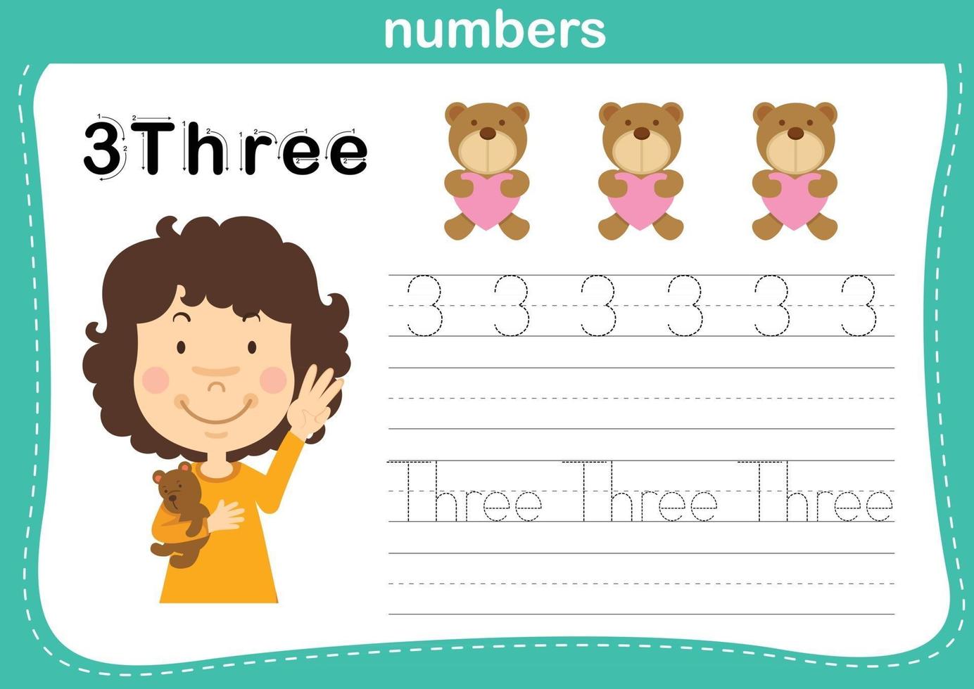 Connecting dot and printable numbers exercise for preschool and kindergarten kids illustration, vector