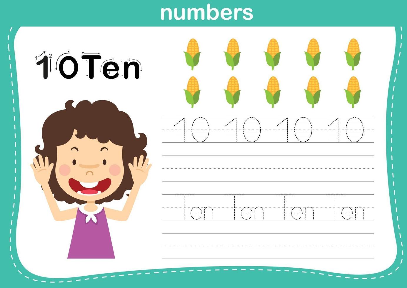 Connecting dot and printable numbers exercise for preschool and kindergarten kids illustration, vector