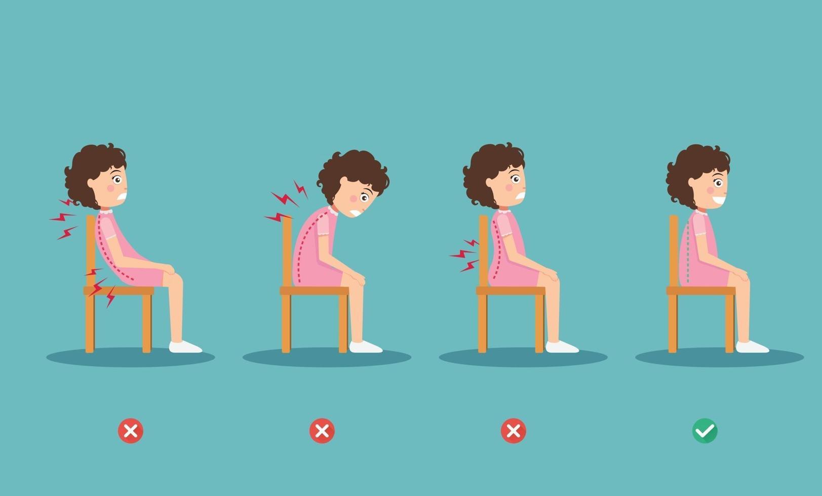 wrong and right ways positions for sitting,illustration, vector