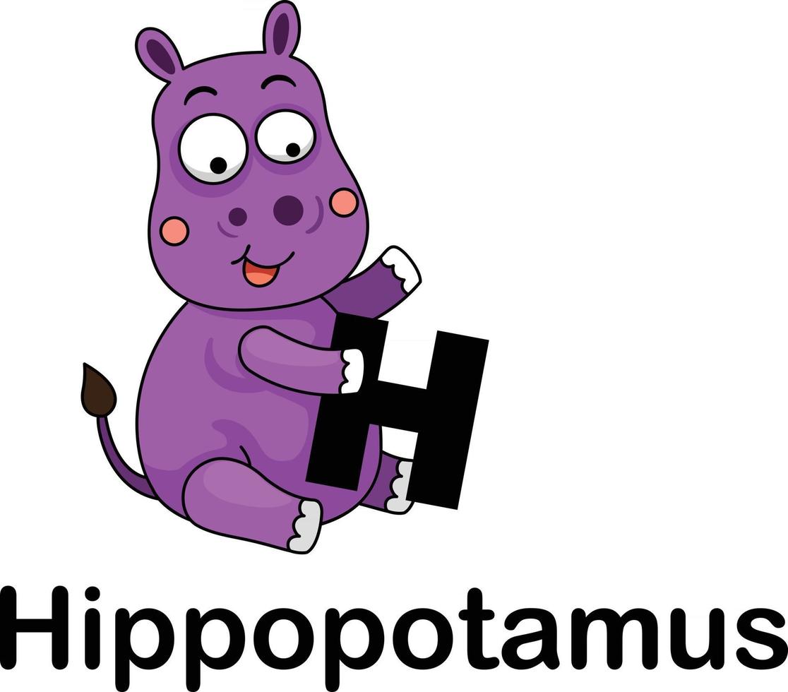 Ilustración de vector de alfabeto letra h-hipopótamo