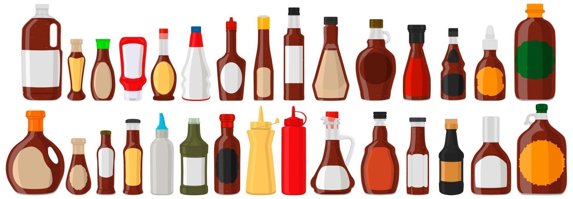 Illustration on theme kit varied glass bottles filled liquid sauce chipotle vector