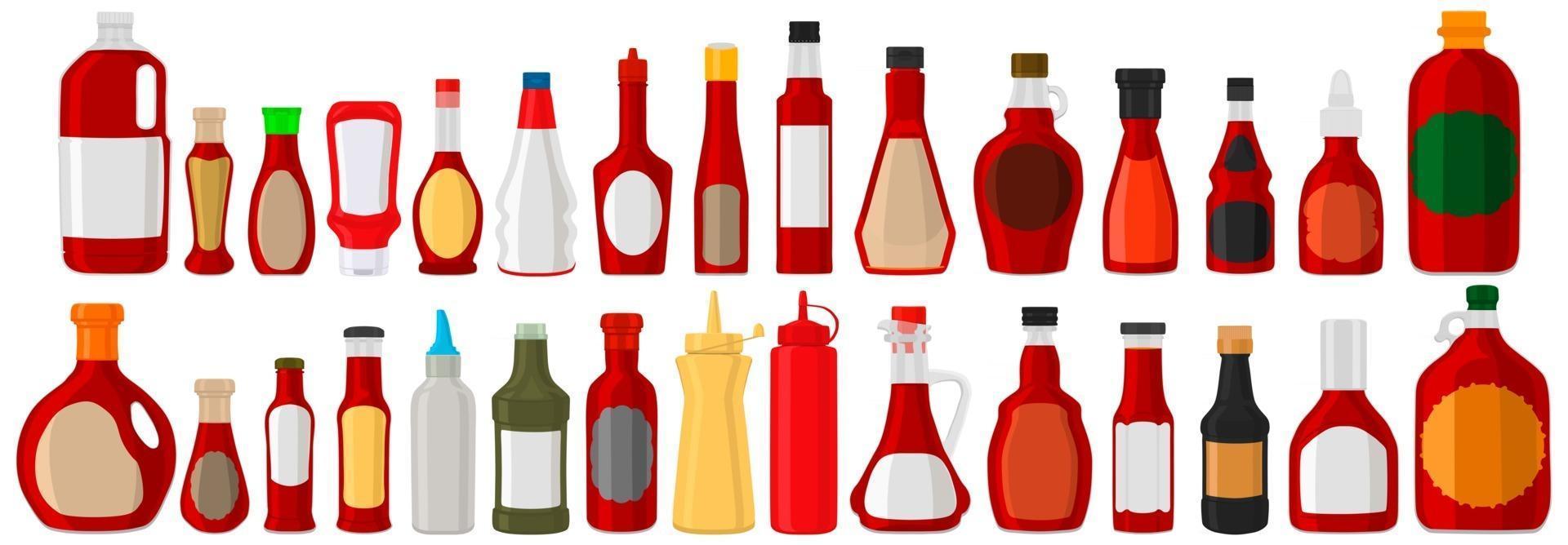Illustration on theme big kit varied glass bottles filled liquid red wine vinegar vector